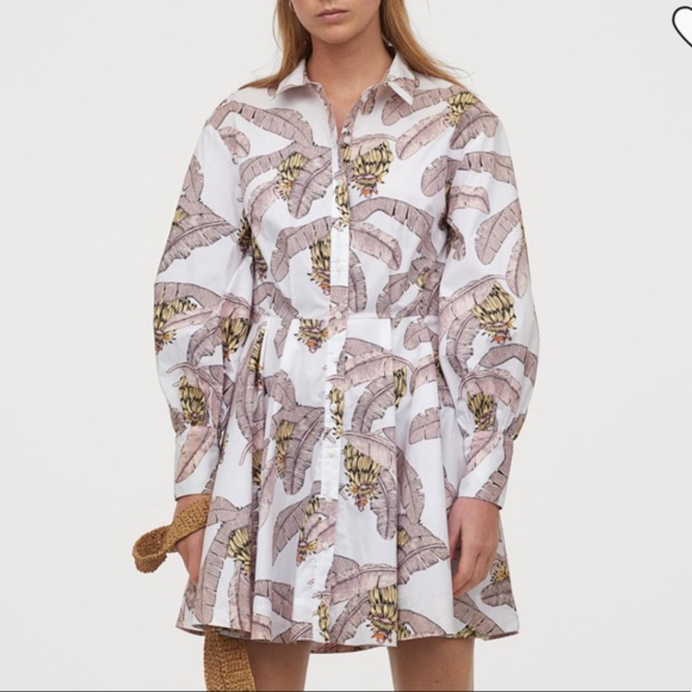 Desmond & Dempsey X H&M Cotton Banana Leaf Print Button Front Dress Medium